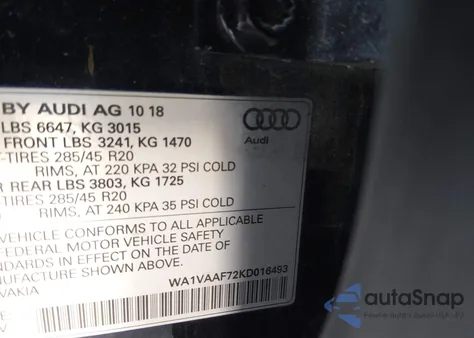 2019 Audi Q7 55 Premium z USA, uszkodzony, nr VIN WA1VAAF72KD016493